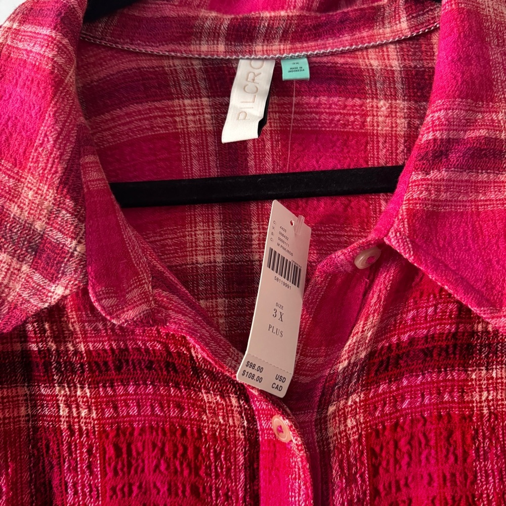 Anthropologie pilcro pink plaid button down NWT Size 3X - Picture 4 of 9